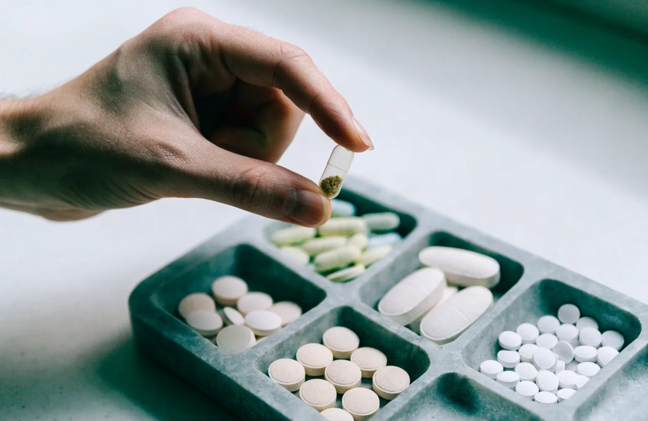 Close view of a tray rim resting on a pale counter with one capsule inside a compartment